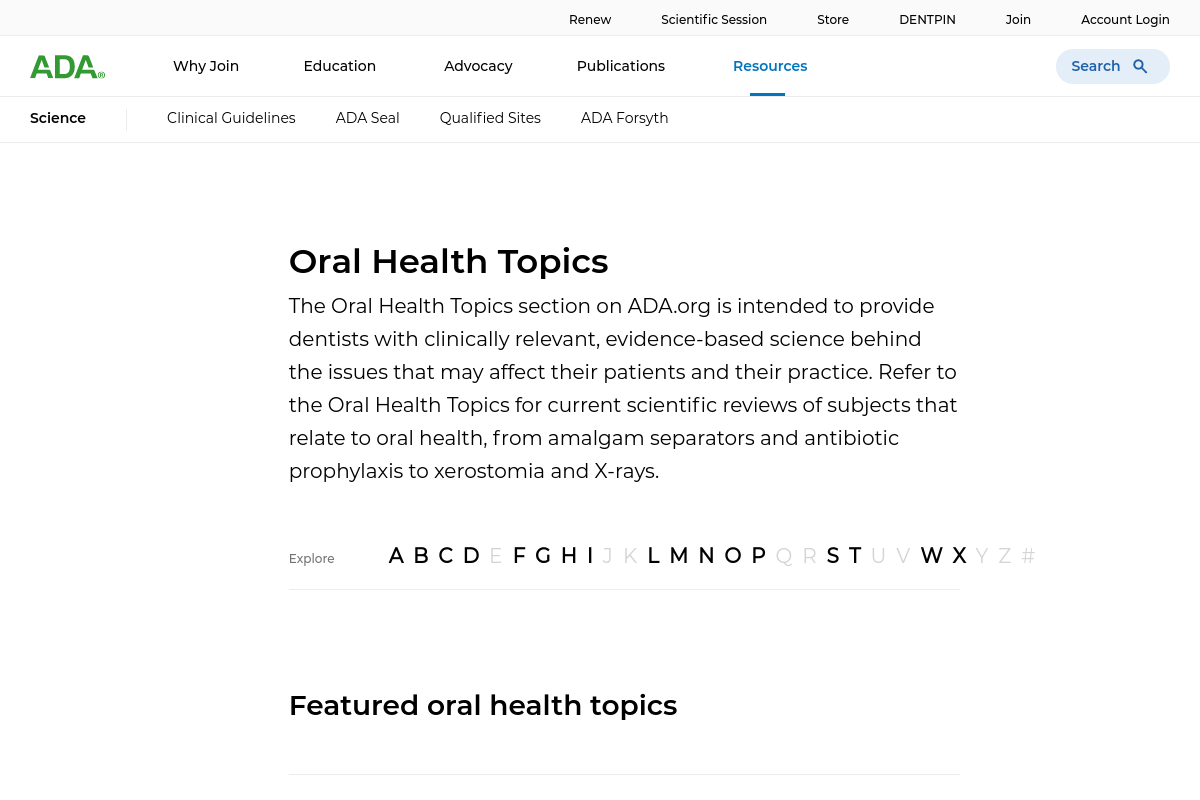 American Dental Association (ADA) screenshot