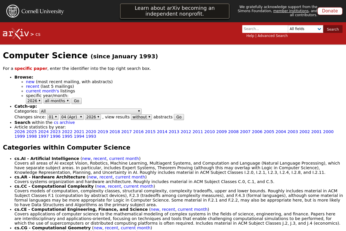 arXiv Computer Science (cs) screenshot