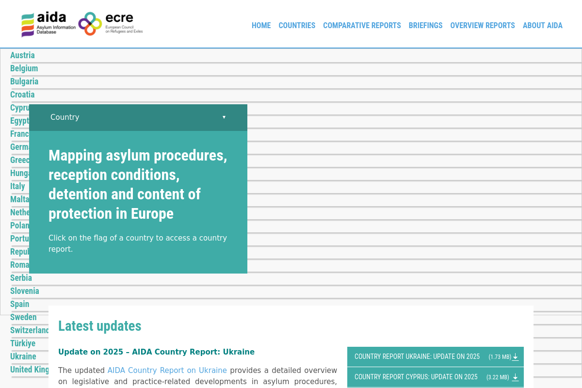Asylum Information Database (AIDA) screenshot