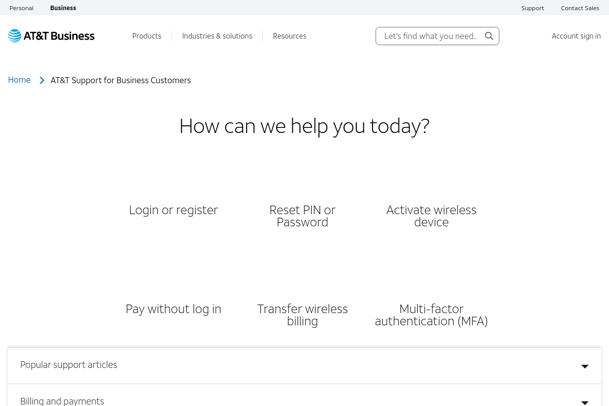 AT&T Business Tech Support screenshot