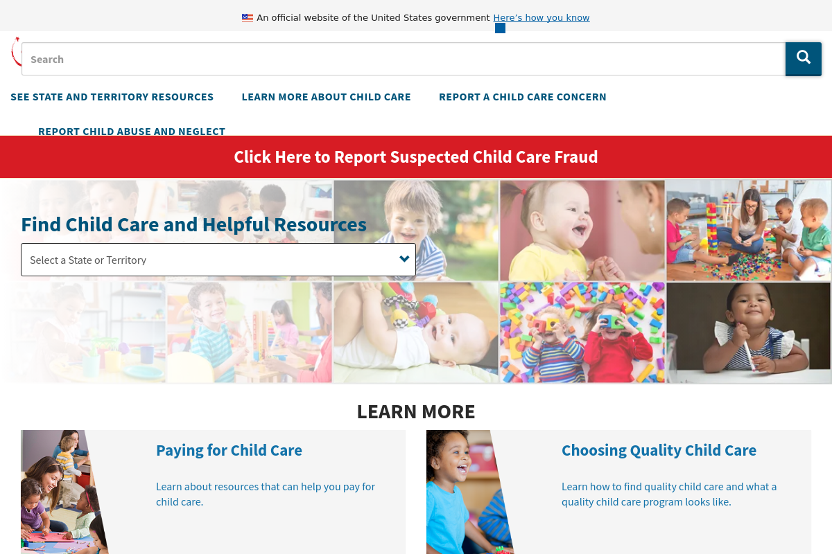 ChildCare.gov screenshot