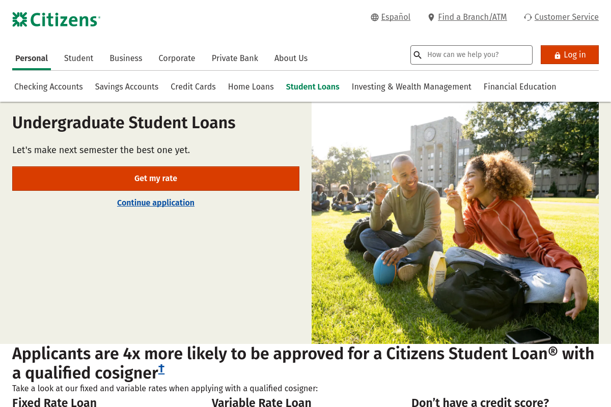 Citizens Bank Student Loans screenshot